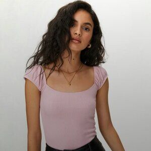 Aritzia Wilfred Free Halo Ribbed T-shirt Cap Sleeves Light Pink XXS